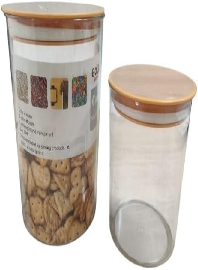 Spaceshoop Acrylic Storage Containers with Lids - Set of 2 Canisters - Airtight Acrylic Jars Wooden Lid for Sugar, Flour, Candy, Cookies, Rice, Pasta, Spices (1pc)