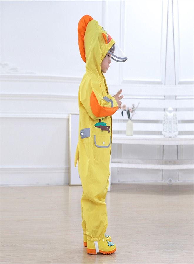 Loquat Children's Lightweight Hooded Poncho Reflective Strip One-Piece Raincoat Yellow  - Image 3
