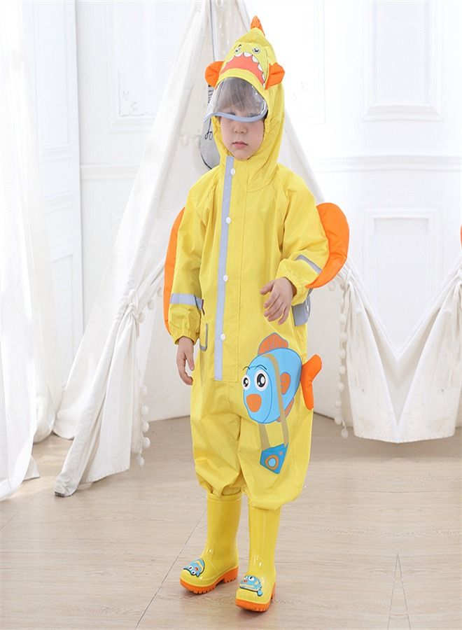 Loquat Children's Lightweight Hooded Poncho Reflective Strip One-Piece Raincoat Yellow  - Image 1