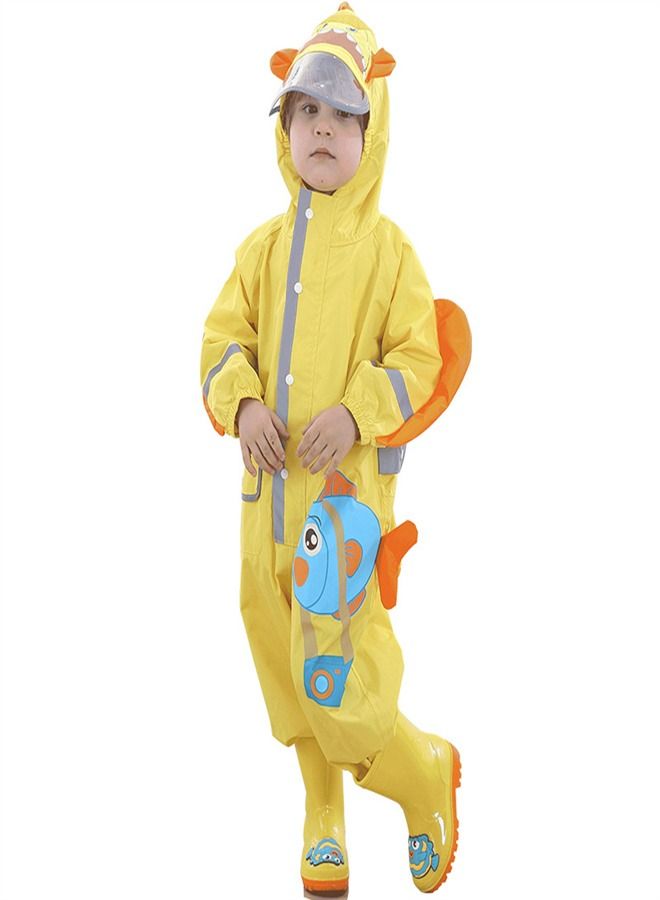 Loquat Children's Lightweight Hooded Poncho Reflective Strip One-Piece Raincoat Yellow  - Image 2