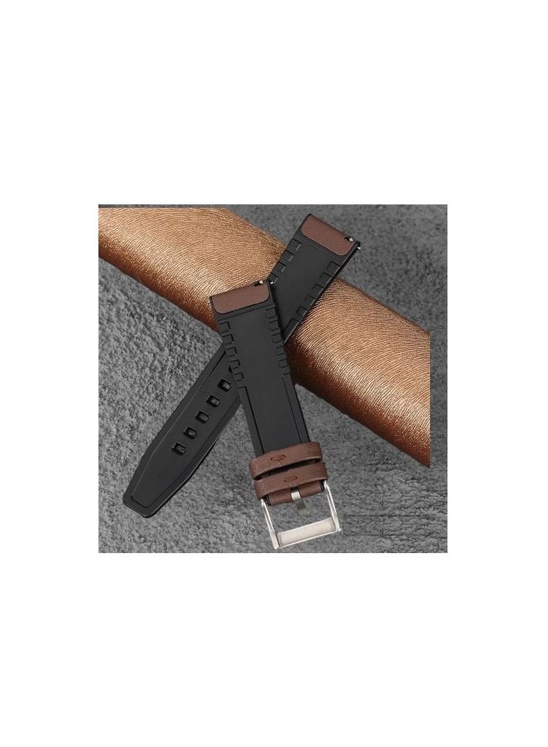 سوار ساعة بديل من الجلد السيليكوني مقاس 22 مم لهاتف هواوى جى تى مقاس 46 مم - مشبك بني فضي - Image 2