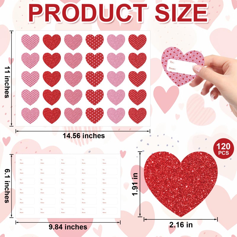 Yewfold 120Pcs Hearts Name Tag Stickers, Valentine's Day Self-Adhesive Labels, Heart Stickers Tags Label Decal for Envelopes Craft Card Seal Gifts Candy Bags Party Decor Supplies - Image 2