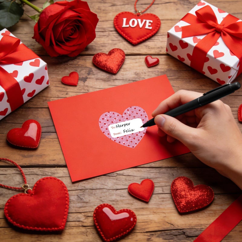 Yewfold 120Pcs Hearts Name Tag Stickers, Valentine's Day Self-Adhesive Labels, Heart Stickers Tags Label Decal for Envelopes Craft Card Seal Gifts Candy Bags Party Decor Supplies - Image 5
