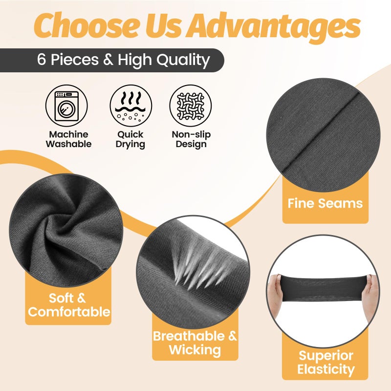 HSEM Headbands for Women - 6 Pack Wide Elastic Hairbands | Ultra-Soft Moisture Wicking Sports Headband | Non-Slip Accessories Bands for Fashion (Orange Blue Grey White RoseRed Black) - Image 3