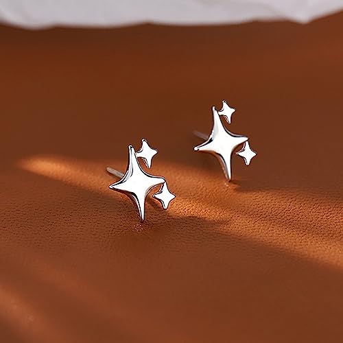 PANSHI  Sterling Silver Post Earrings Star Stud Earrings for Women Teen Trendy Hypoallergenic Small Post Pierced Studs Earrings Jewelry Gifts (3 Stars) - Image 5