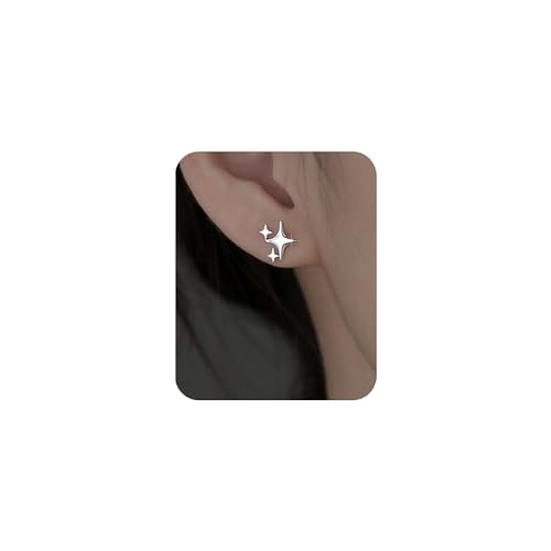 PANSHI  Sterling Silver Post Earrings Star Stud Earrings for Women Teen Trendy Hypoallergenic Small Post Pierced Studs Earrings Jewelry Gifts (3 Stars) - Image 1