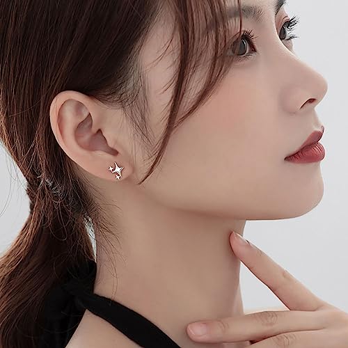 PANSHI  Sterling Silver Post Earrings Star Stud Earrings for Women Teen Trendy Hypoallergenic Small Post Pierced Studs Earrings Jewelry Gifts (3 Stars) - Image 4