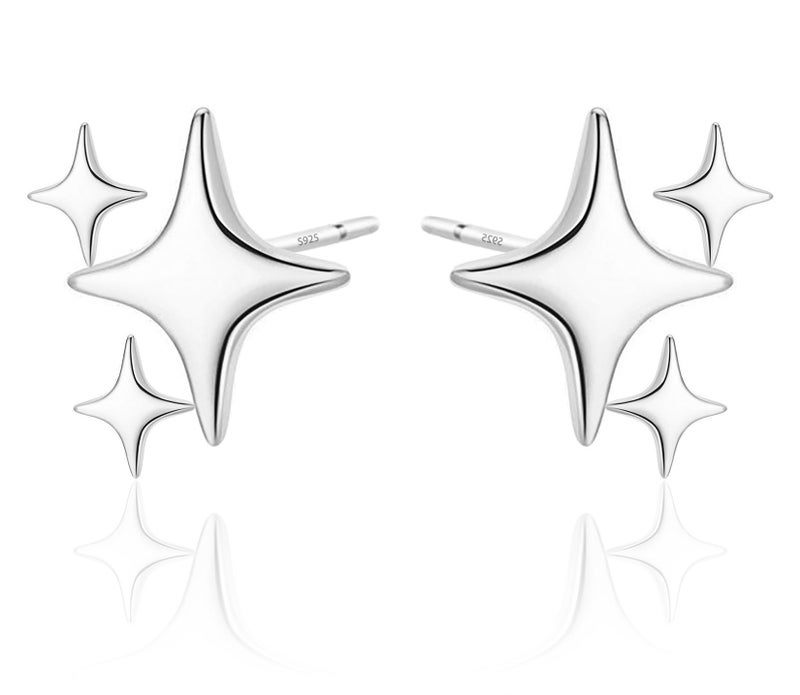 PANSHI  Sterling Silver Post Earrings Star Stud Earrings for Women Teen Trendy Hypoallergenic Small Post Pierced Studs Earrings Jewelry Gifts (3 Stars) - Image 2