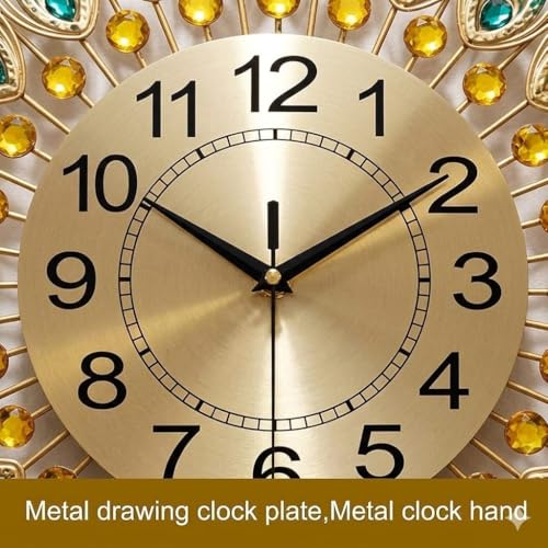 R RUNILEX Large Wall Clock for Living Room Decor,Mid Century Decorative Non-Ticking Silent Luxury Peacock Clock for Dining Room Bedroom (Pickock Clock) - Image 3