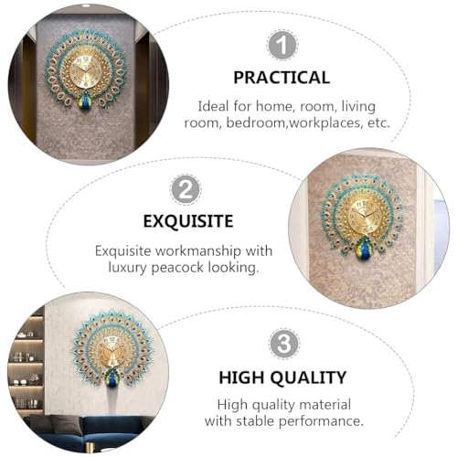 R RUNILEX Large Wall Clock for Living Room Decor,Mid Century Decorative Non-Ticking Silent Luxury Peacock Clock for Dining Room Bedroom (Pickock Clock) - Image 4