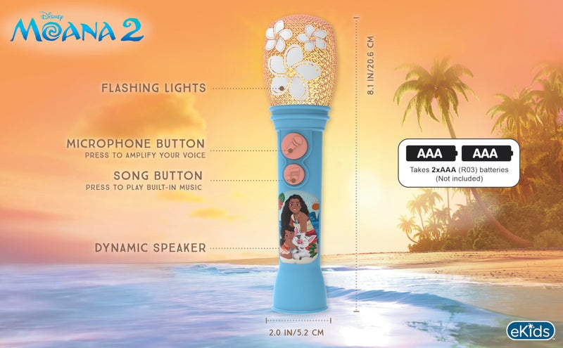 ekids Disney Princess Moana Toy Microphone for Kids, Musical Toy for Girls with Built-in Music, Kids Microphone Designed For Fans of Moana Toys for Girls - Image 4