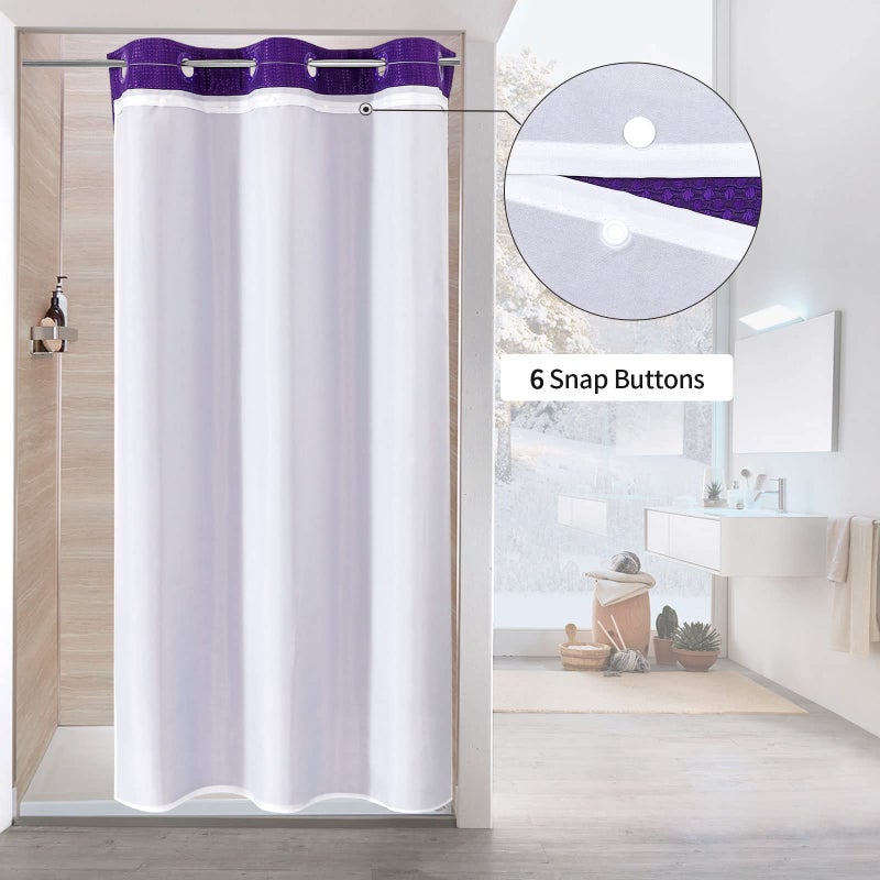 MitoVilla Purple Waffle Small Stall Shower Curtain 36 x 74  No Hooks Needed Half Size Narrow Waffle Weave Fabric Shower Curtain Set with Snap-in Liner for Lavender Modern Spa-Like Bathroom Decor - Image 2