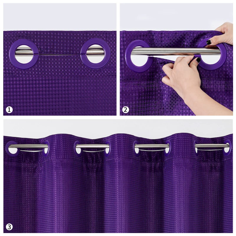 MitoVilla Purple Waffle Small Stall Shower Curtain 36 x 74  No Hooks Needed Half Size Narrow Waffle Weave Fabric Shower Curtain Set with Snap-in Liner for Lavender Modern Spa-Like Bathroom Decor - Image 4