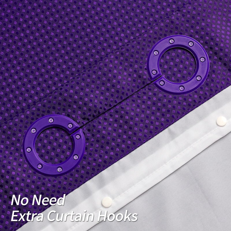 MitoVilla Purple Waffle Small Stall Shower Curtain 36 x 74  No Hooks Needed Half Size Narrow Waffle Weave Fabric Shower Curtain Set with Snap-in Liner for Lavender Modern Spa-Like Bathroom Decor - Image 3