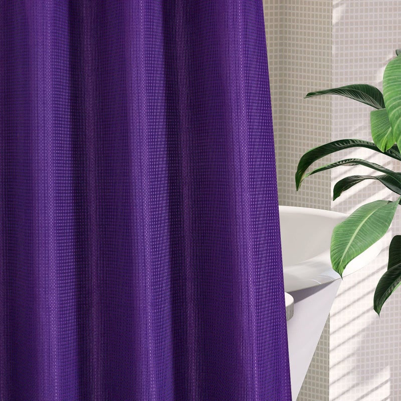 MitoVilla Purple Waffle Small Stall Shower Curtain 36 x 74  No Hooks Needed Half Size Narrow Waffle Weave Fabric Shower Curtain Set with Snap-in Liner for Lavender Modern Spa-Like Bathroom Decor - Image 5