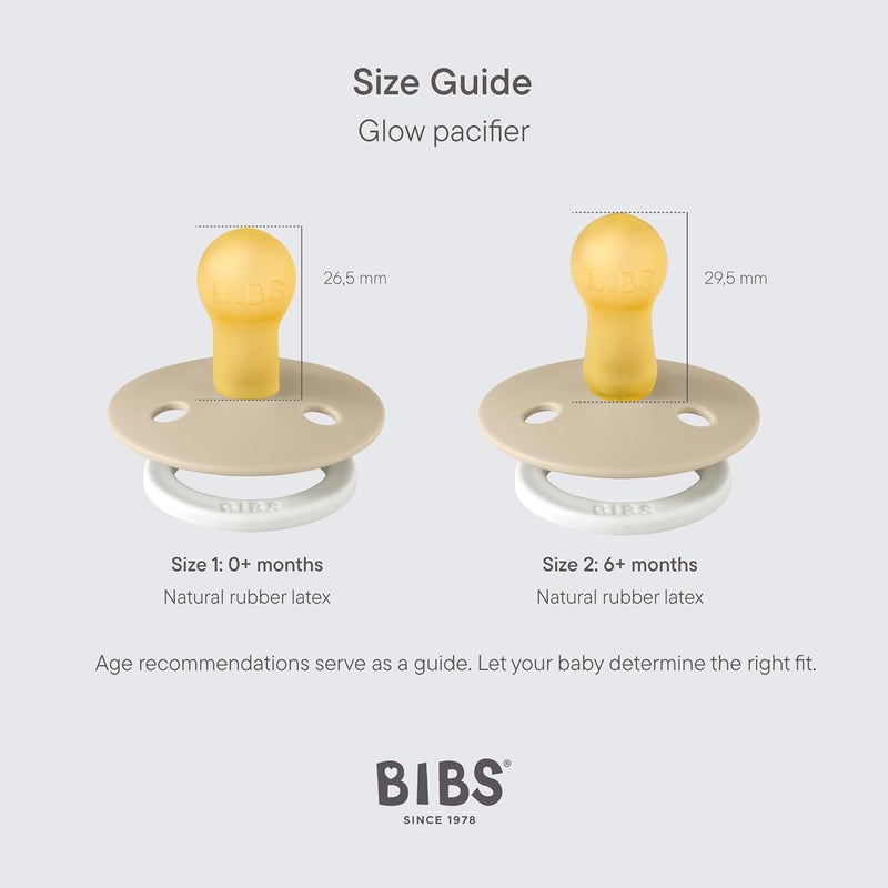 BIBS سكاتة بيبس كولور نايت جلو في الظلام 2-باك - مصاصة مطاطية طبيعية خالية من BPA، حجم 3 (18+ شهر)، توهج الفانيليا/توهج البلوط الداكن - Image 2
