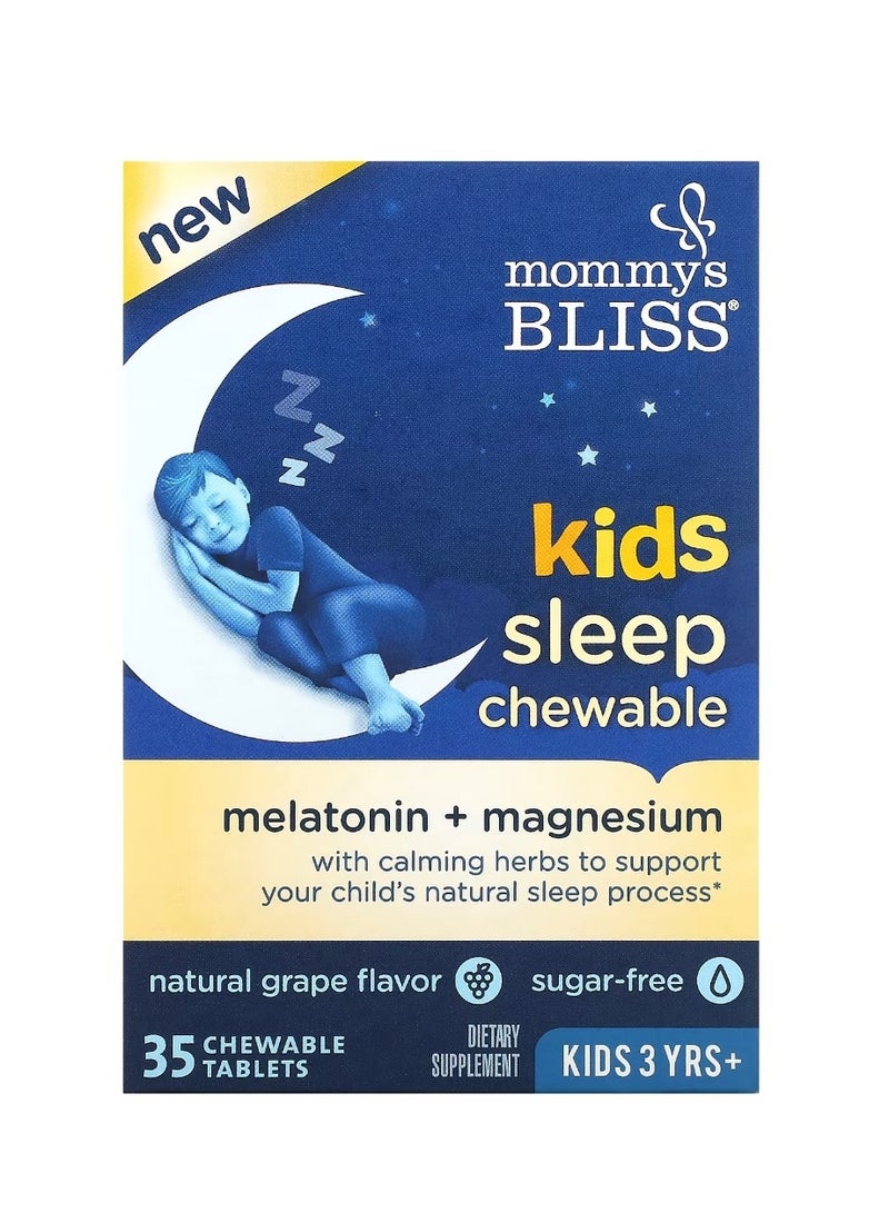 Mommy's Bliss Kids Sleep Chewable Melatonin + Magnesium Kids 3 Yrs+ Natural Grape 35 Chewable Tablets - Image 1