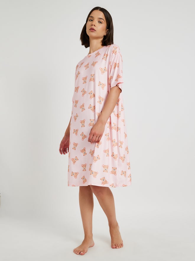 Take Two Take Two Graphic Printed Round Neck Nightdress  - Image 1