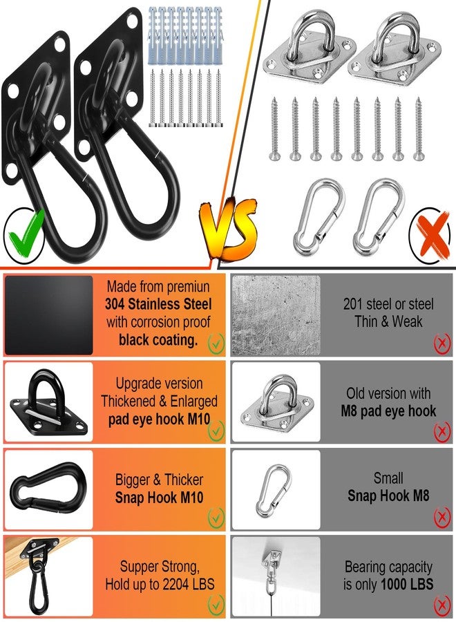 GAMKII 2 Packs M10 Stainless Steel Pad Eye Hooks, Swing Hanger 2204lbs Capacity with M10 Snap Hooks and Heavy-Duty Screws , for Porch Hammock Hanging Kit, Punching Bag, Yoga,Swing Hanging, Wall/Ceiling Mount - Image 4