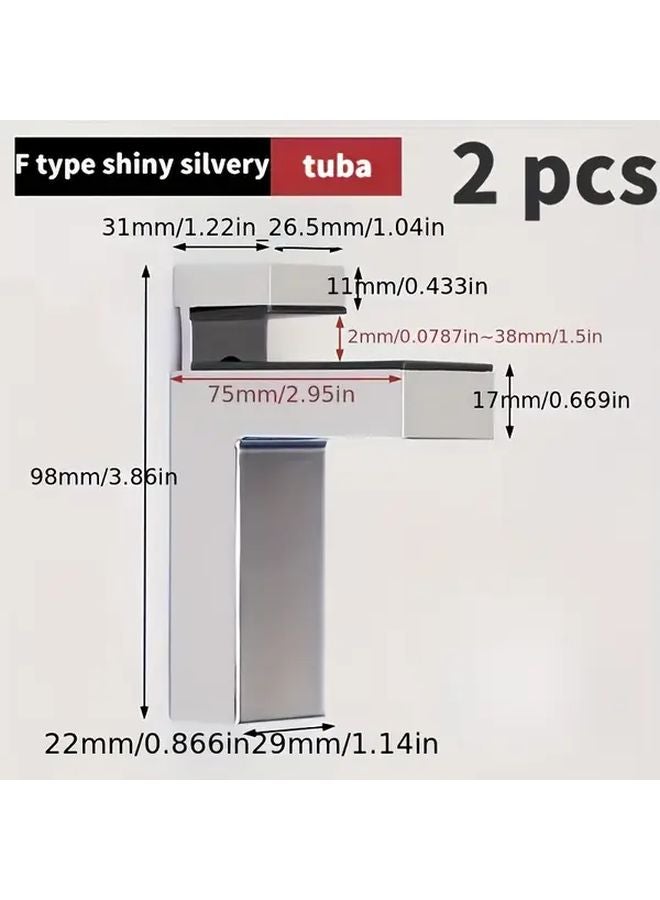 Large Zinc Alloy F Shaped Glass Shelf Brackets Adjustable Bathroom Shelves Pair Of Bright Lights - Image 1