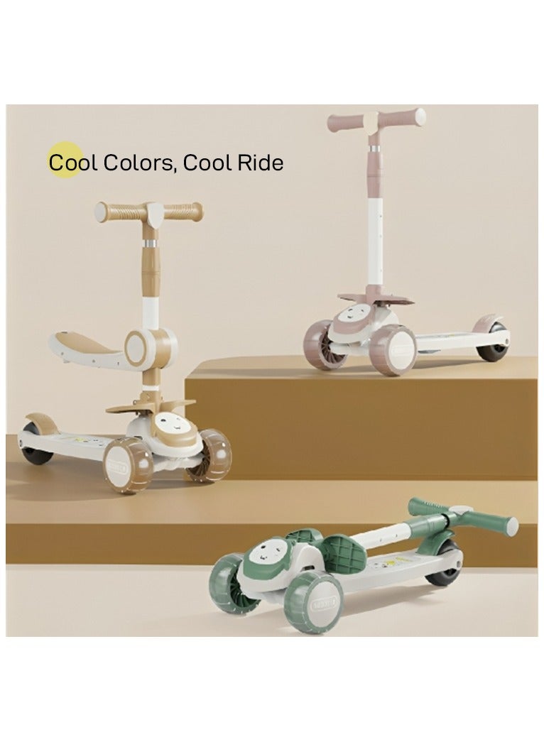 3 Wheel Kids Scooter with LED Light Up Wheels and Music for Toddlers Girls and Boys 4 Adjustable Handlebar Heights Tilt Steering Wide Deck for Kids Ages 2-12 - Beige - Image 2