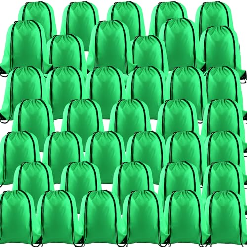 KUUQA 40Pcs Green Drawstring Backpack Bag Bulk Sack Drawstring Bags Bulk String Bags Storage Bags for Sport Gym Traveling - Image 1