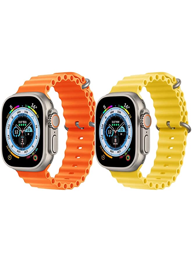 vesus Silicone Ocean Band Strap for Apple Watch Ultra 8 49mm Orange Single Color Strap with Yellow Single Color Strap Set of 2