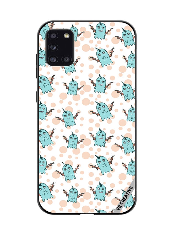 VR CREATIVE Protective Case Cover For Samsung Galaxy A31 White Background, Pattern Cute Blue Monsters, Emotions Stickers Design Multicolour - Image 1