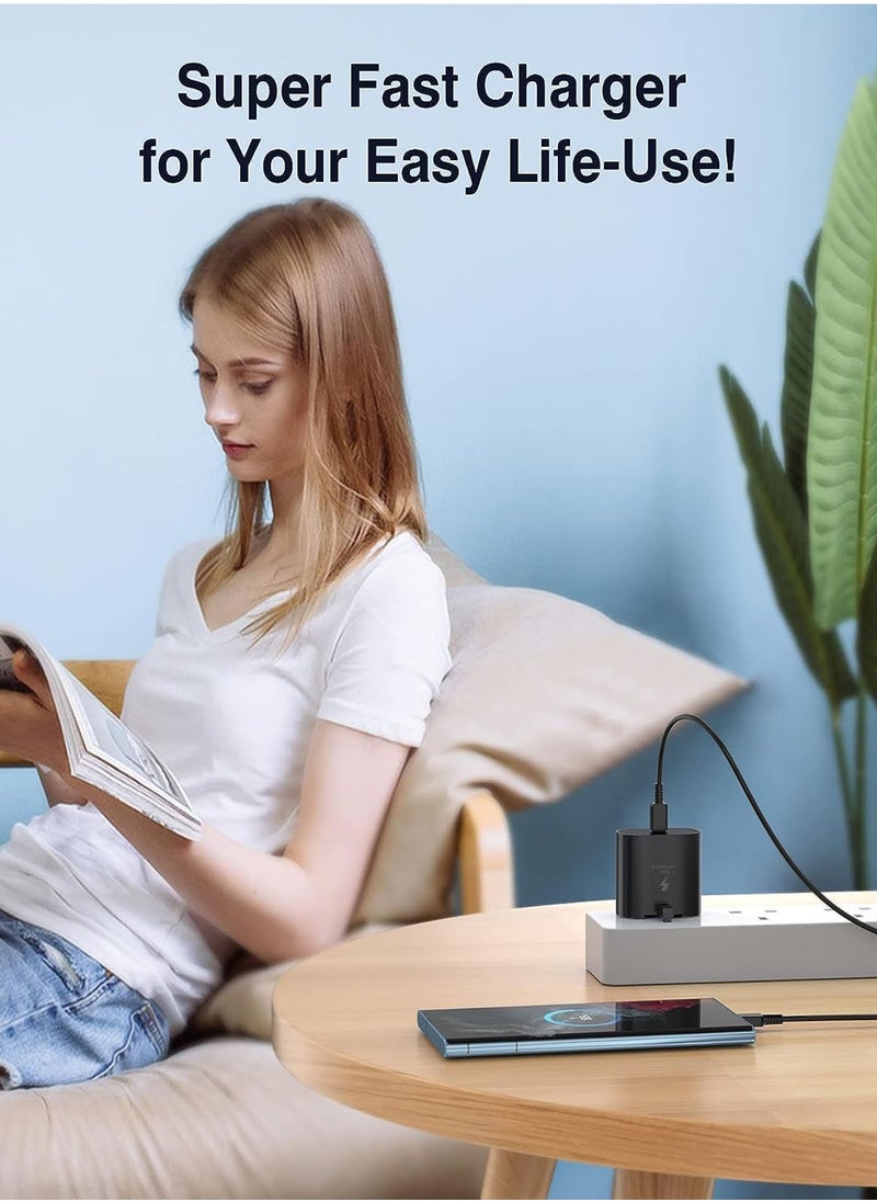 هيروكس - شاحن سريع 25 وات لهاتف سامسونج، شاحن PD3.0 USB-C لهاتف سامسونج جالاكسي S23 Ultra S23+ S23 S22 Ultra S21+ A53 5G A54 Z Fold/Flip 4 Tab S8 Ultra، قابس محول طاقة مع كابل من النوع C بطول 1 متر - Image 1