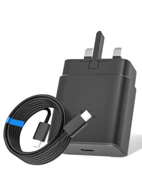 شاحن سريع 25 وات لهاتف سامسونج، شاحن PD3.0 USB-C لهاتف سامسونج جالاكسي S23 Ultra S23+ S23 S22 Ultra S21+ A53 5G A54 Z Fold/Flip 4 Tab S8 Ultra، قابس محول طاقة مع كابل من النوع C بطول 1 متر