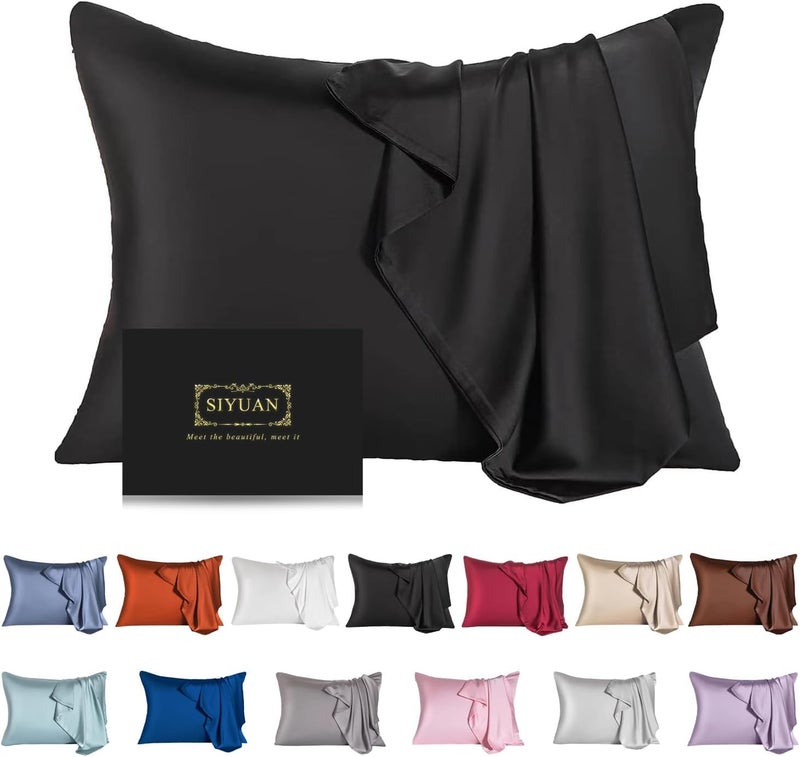 SIYUAN Mulberry Silk Pillowcase for Hair and Skin Cooling Silk Pillow Case with Hidden Zipper Allergen Proof Dual Sides Soft Breathable Smooth Silk Pillow Cover for Women (Black Toddler) - Image 1