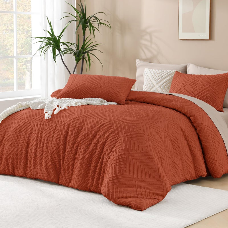 Andency Burnt Orange Oversized King Comforter 120"x120", 3 Pieces Terracotta Super King Boho Bedding Set & Collections, Farmhouse Tufted Fluffy Bed Set (1 Comforter, 2 Pillowcases) - Image 1