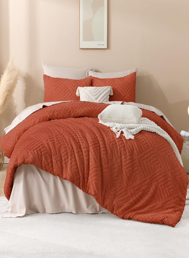 Andency Burnt Orange Oversized King Comforter 120"x120", 3 Pieces Terracotta Super King Boho Bedding Set & Collections, Farmhouse Tufted Fluffy Bed Set (1 Comforter, 2 Pillowcases) - Image 2