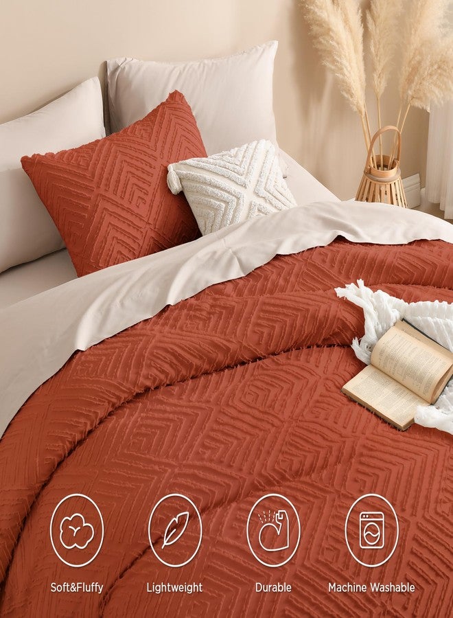 Andency Burnt Orange Oversized King Comforter 120"x120", 3 Pieces Terracotta Super King Boho Bedding Set & Collections, Farmhouse Tufted Fluffy Bed Set (1 Comforter, 2 Pillowcases) - Image 4