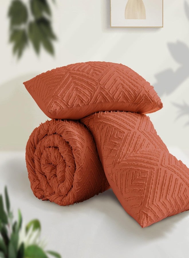 Andency Burnt Orange Oversized King Comforter 120"x120", 3 Pieces Terracotta Super King Boho Bedding Set & Collections, Farmhouse Tufted Fluffy Bed Set (1 Comforter, 2 Pillowcases) - Image 3