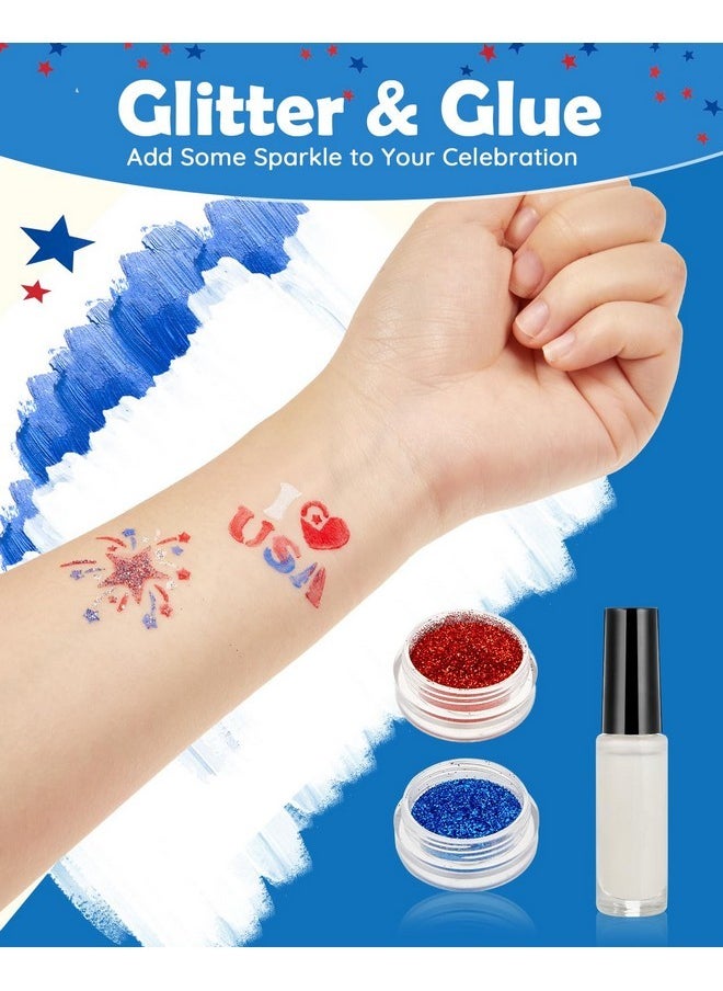 Lictin Lictin Red White Blue Face Paint Kit, 3 Color Water-Based Patriotic Face Paint with Glitter, 30 Stencil Stickers, USA Flag 4th of July Face Paint for Independence Day, Halloween Cosplay, Veterans Day  - Image 3
