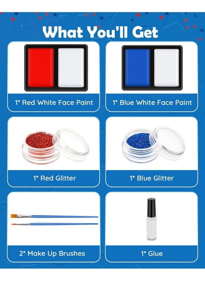 Lictin Lictin Red White Blue Face Paint Kit, 3 Color Water-Based Patriotic Face Paint with Glitter, 30 Stencil Stickers, USA Flag 4th of July Face Paint for Independence Day, Halloween Cosplay, Veterans Day  - Image 2