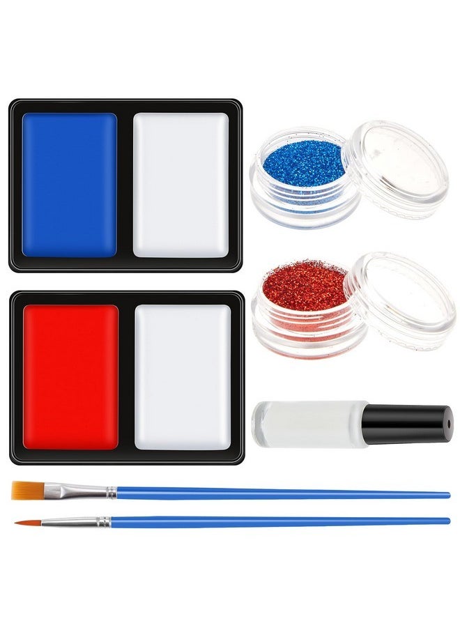 Lictin Lictin Red White Blue Face Paint Kit, 3 Color Water-Based Patriotic Face Paint with Glitter, 30 Stencil Stickers, USA Flag 4th of July Face Paint for Independence Day, Halloween Cosplay, Veterans Day  - Image 1