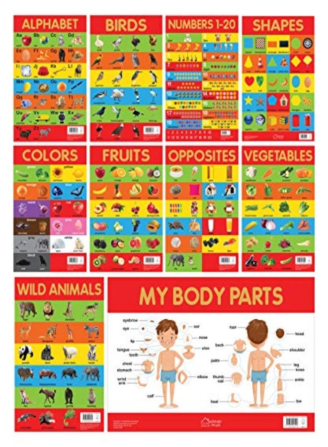 Early Learning Educational 10 Charts Boxset For Kids : Perfect For Homeschooling, Kindergarten and N