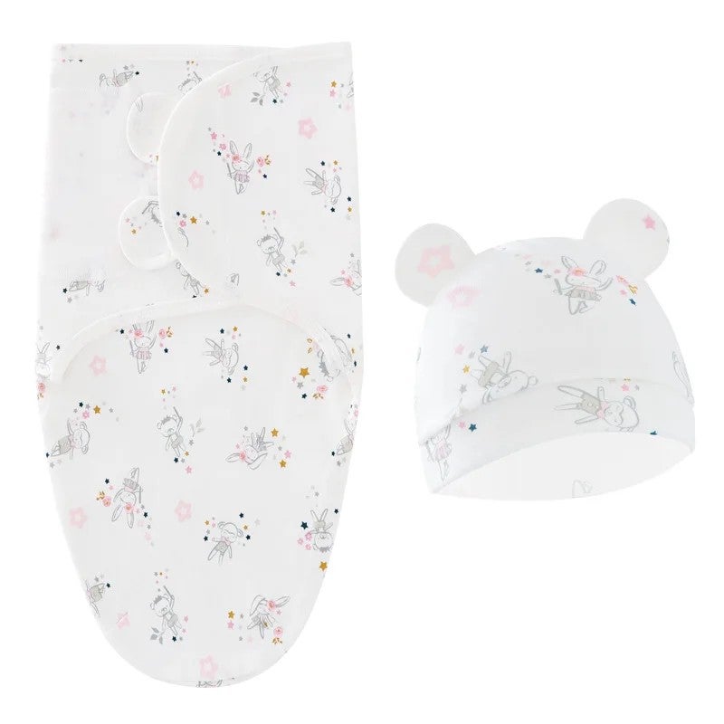 Bluejw Mu of 2 Sleep Swaddle Set: Muslin Baby Swaddle Blanket Wrap & Matching Hat for Newborns, Swaddlers - Image 1