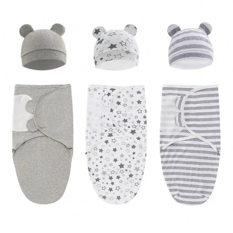Bluejw Mu of 2 Sleep Swaddle Set: Muslin Baby Swaddle Blanket Wrap & Matching Hat for Newborns, Swaddlers - Image 4