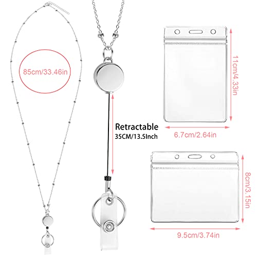 Prudiut Lanyards for Id Badges 3 Pack Badge Lanyard with 6 Pcs Id Badge Holder Retractable Stainless Steel Teacher Lanyard Cruise Ship Lanyards for Girl Women (Black, Silver, Rose Gold) - Image 3