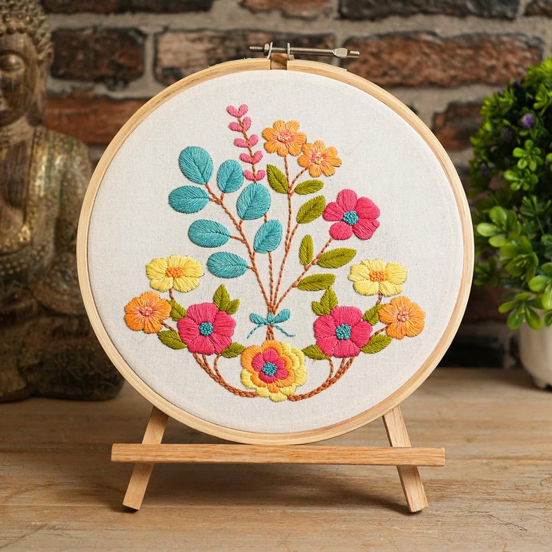 picknMAKE Fabric DIY Cross Stitch Hand Embroidery Kit for Beginners Adult,Kids with Pattern & Cloth,Multicolor Floral Bouquet Design,Written Instructions,Embroidery Hoop & All Other Materials Included - Image 4