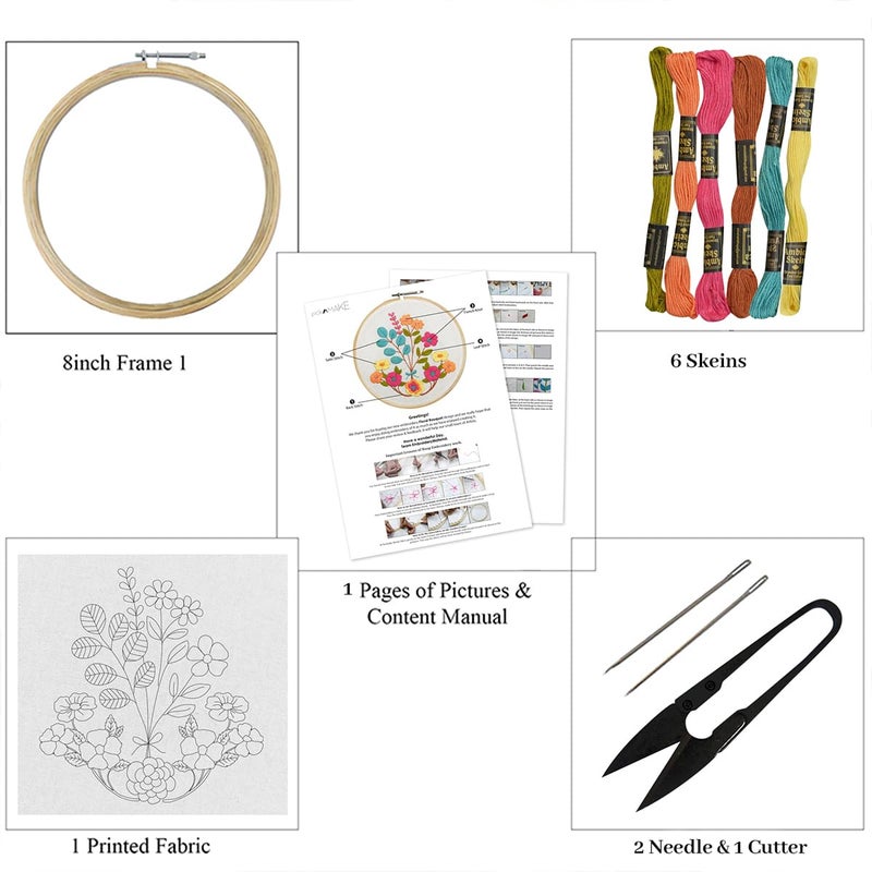 picknMAKE Fabric DIY Cross Stitch Hand Embroidery Kit for Beginners Adult,Kids with Pattern & Cloth,Multicolor Floral Bouquet Design,Written Instructions,Embroidery Hoop & All Other Materials Included - Image 3