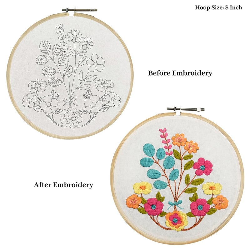 picknMAKE Fabric DIY Cross Stitch Hand Embroidery Kit for Beginners Adult,Kids with Pattern & Cloth,Multicolor Floral Bouquet Design,Written Instructions,Embroidery Hoop & All Other Materials Included - Image 2
