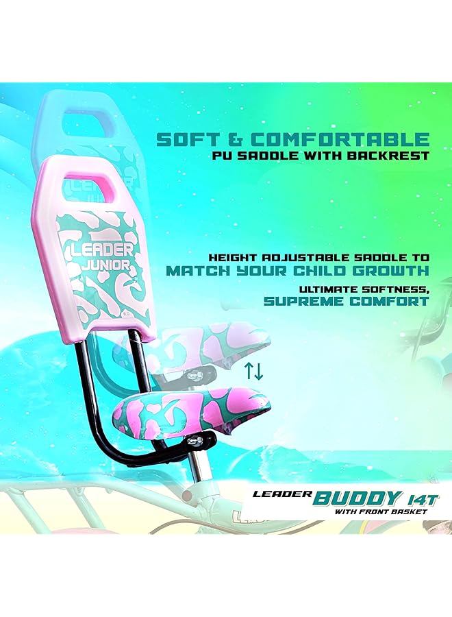 ليدر دراجة بادي كيدز سايكل ١٤T مع عجلات تدريب (مُجمّعة جزئيًا) للأولاد والبنات، مثالية للفئة العمرية من ٢ إلى ٥ سنوات | الإطار: ٨ بوصات (١٤T أخضر بحري ووردي فاتح) - Image 4