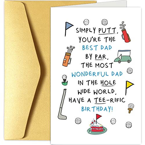 Chenive Funny Birthday Card for Dad from Son Daughter, Golf Dad Birthday Card from Kids, Humorous Birthday Greeting Card for Daddy, Have a Tee-rific Birthday - Image 1