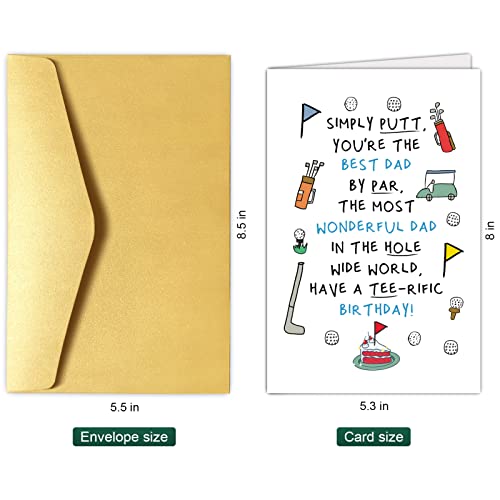 Chenive Funny Birthday Card for Dad from Son Daughter, Golf Dad Birthday Card from Kids, Humorous Birthday Greeting Card for Daddy, Have a Tee-rific Birthday - Image 2