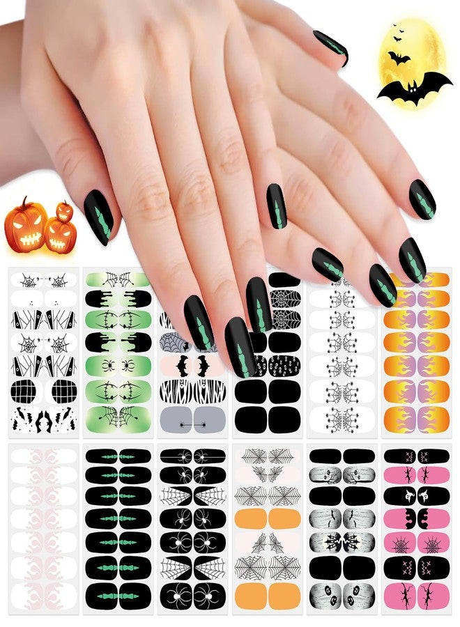 SILPECWEE 12 Sheets Glow in The Dark Nail Polish Stickers Full Nail Wraps for Women Luminous Halloween Nail Stickers Self Adhesive Nail Polish Strips Fingernail Sticker Nails with Nail File - Image 1