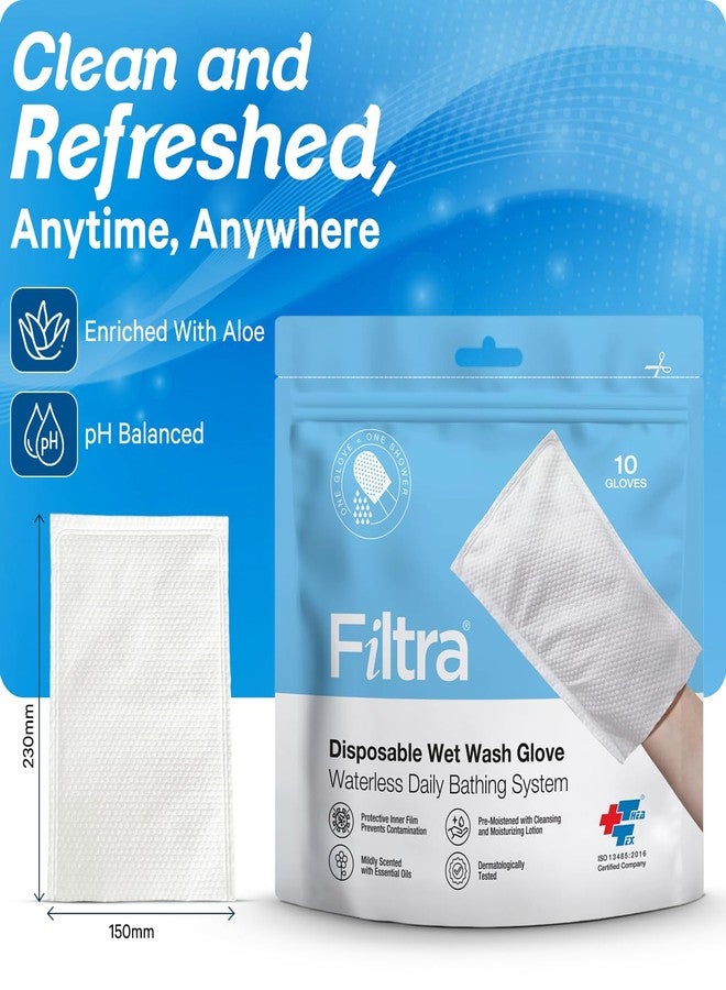 FILTRA® Disposable Wet Wash Gloves | Body Wipes | Bathing Gloves | Bed Bath Wipes | Bathing Wipes Pre-Moistened | 4 x Re-Sealable Zip Lock Pouches of 10 Gloves (4 Packs of 10 Gloves) - Image 3